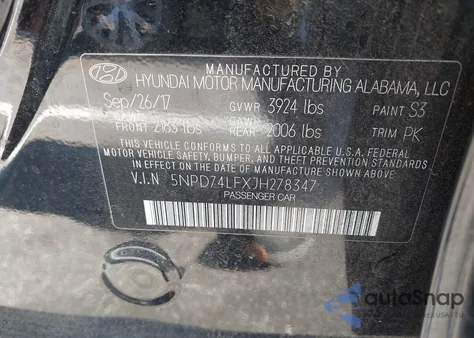 2018 Hyundai Elantra Se from USA, damaged, VIN 5NPD74LFXJH278347